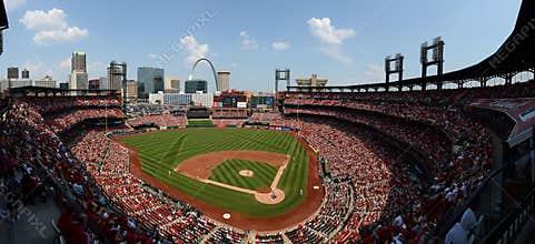A baseball game at Busch Stadium