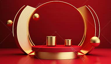 Red winner podium pedestal background.