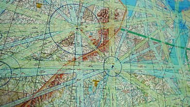 Paper map hanging on the wall. Stock footage. Concept of school studies and geography.