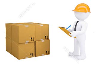 3d human in a helmet with notepad