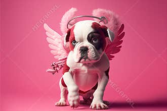 cute baby dog cupid cartoon character holding love Created with Generative AI technology.