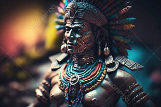 Aztec or mayan warrior bronze statue