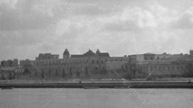 Havana harbour skyline from sea. Black and white archival video of Cuba in 1930