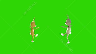 Easter couple rabbits dancing, seamless loop, Green Screen Chromakey