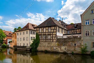 Old houses and Regnitz river in Bamberg old city