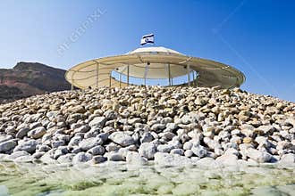Sun canopies on the beaches of the dead sea