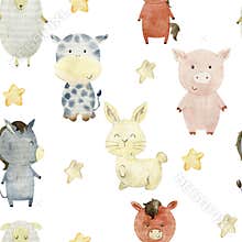 Watercolor pattern with farm animals.