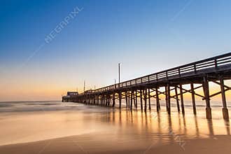 Newport Beach pier at sunset time