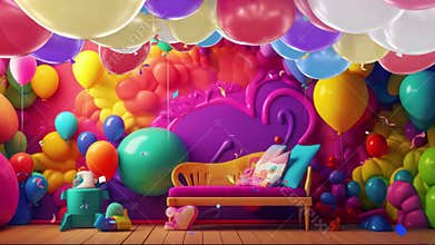 Birthday party card full with balloons with rainbow colors