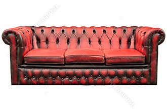 Vintage red sofa isolated on white