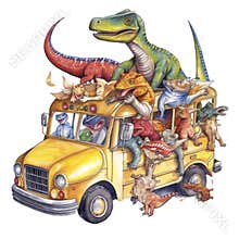 Dinosaur School bus Student Watercolor Sublimation Clipart