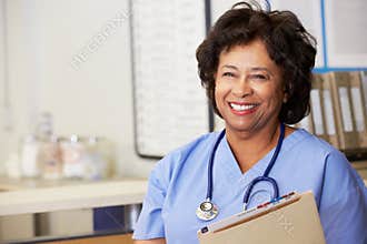 Female Nurse At Nurses Station