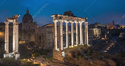 Time-lapse of Roman Forum ruins a famous ancient travel landmark of Rome, Italy.