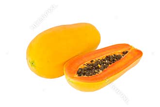 Papayas on white background