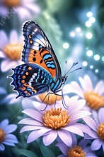 A butterfly resting on a beautiful flower, realistic photography, ultra HD resolution, animal