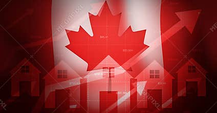Property crash in Canada with sky rocketing prices and waving flag in the backdrop.