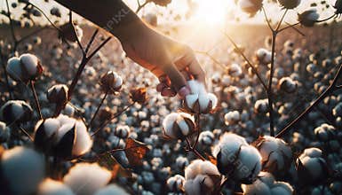 A close-up photo of a cotton worker picking cotton bolls by hand. AI generated photo realistic image