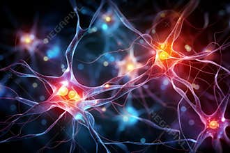 Neuron cells neural network under microscope neuro research science brain signal information transfer human neurology