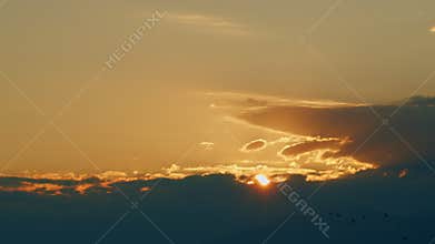 Sunrise On Mountain Background. Sunrise Landscape With Mountain. Decorative. Real time.