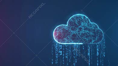Cloud computing Data Fiber and Polygonal wireframe digital Network Cloud link communication concept animation.