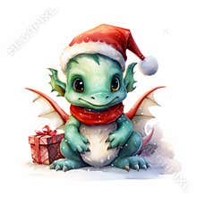 Little cute cartoon dragon with wings and a tail. Funny fantasy character