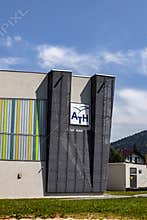 bielsko biala silesia poland 08.16.2022 ath sport hall with school logo akademia techniczno humanistyczna