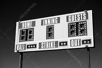 Baseball Scoreboard Ball Strike Home Inning black and white