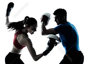 Coach man woman exercising boxe