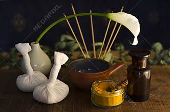 Ayurvedic spice, oil and massaging tools