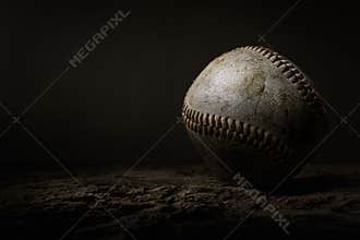 Baseball ball used closeup red stitching