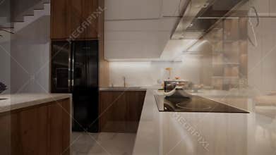 Luxurious apartment interior design 3d visualization. Modern architectural design walkthrough animation. Architectural design