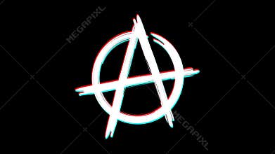 Anarchy sign glitch effect white color. Alpha channel
