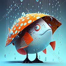 Fish under an umbrella. Cartoon illustration. Coloring.