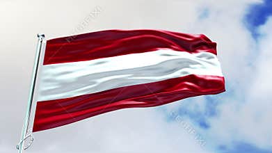 Austria Flag. Waving Austria Flag on the Blue Sky background, Close-up. Wavy National Austrian Flag