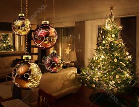 Christmas tree in modern living room