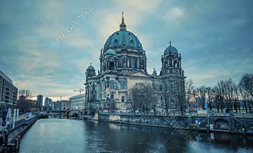 View of Berliner Dom on Spree river in the blue morning light, Berlin, Germany.
