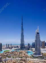Downtown Dubai with the Burj Khalifa and Dubai Fou