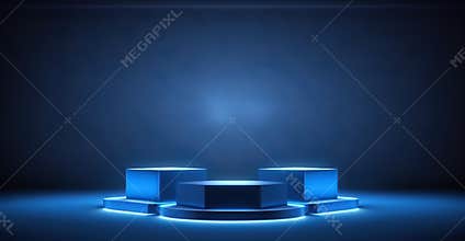 Dark blue stage podium 3d background product platform for your product display.
