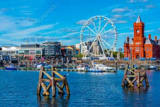 Skyline of Cardiff bay in Wales, UK
