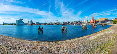Skyline of Cardiff bay in Wales, UK