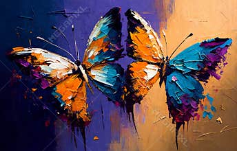 Butterflies, insects, abstract art, watercolor, oil painting, palette knife.