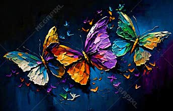 Butterflies, insects, abstract art, watercolor, oil painting, palette knife.