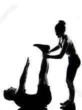 One couple man woman exercising workout fitness