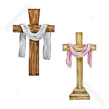 Watercolor crosses, Easter religious symbol