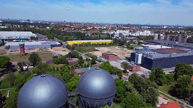 14.5.25 Berlin De, Cloud data server center. Dramatic aerial view flight drone
