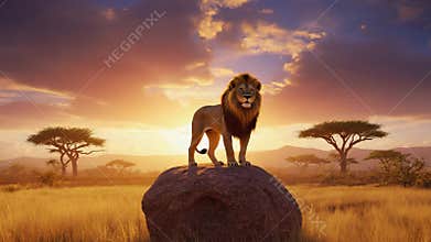 Majestic Lion at Sunset