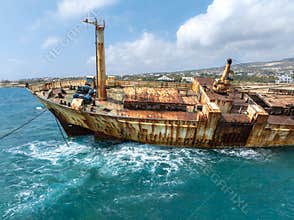Aerial View of the Edro III Shipwreck Surrounded by Turquoise Waters