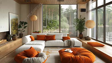 Serene Lakeside Living Room Retreat Ai Generative