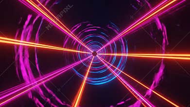 Abstract Neon Tunnel with Glowing Pink and Blue Light Trails in Darkness