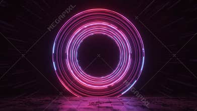 Illuminated Neon Circle a Futuristic Portal in Abstract Dark Background